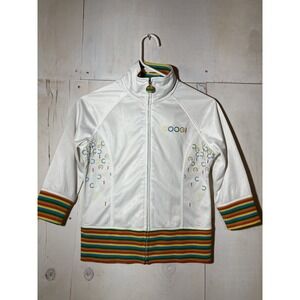 Vtg Y2K COOGI‎ Logo Zip 3/4 Sleeve White Rainbow Track Jacket Women's Small